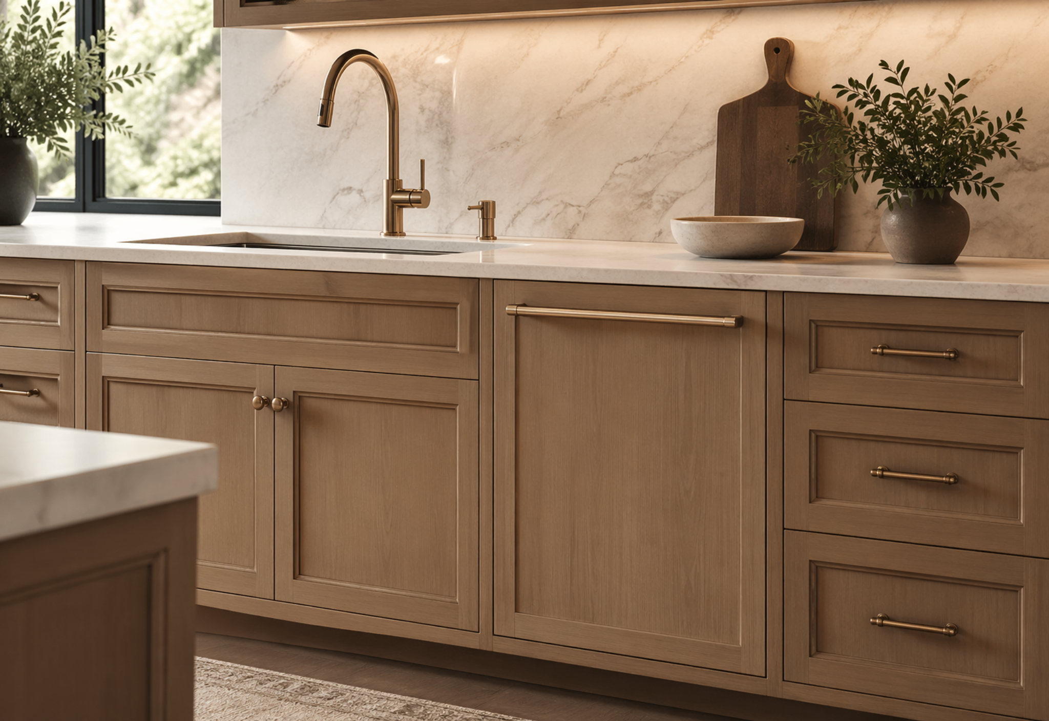 Panel-ready dishwasher in a refined cleanup zone